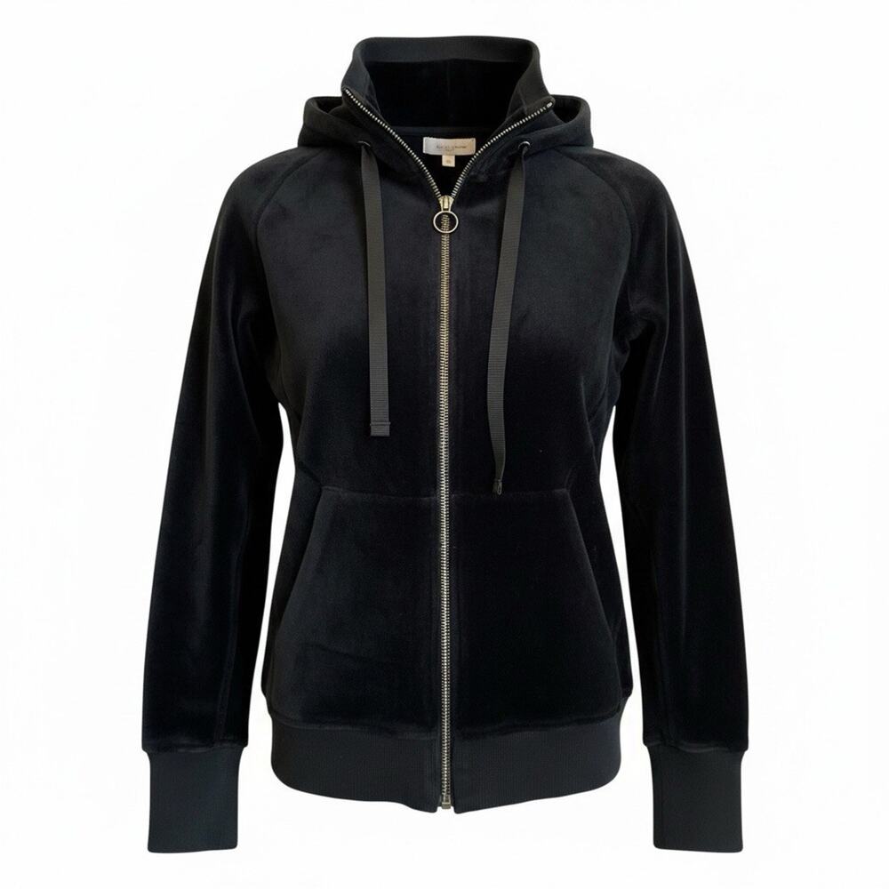Athleta Thick Black Velour Full Zip Athletic Hooded Jacket Thumb Hole Winter XS